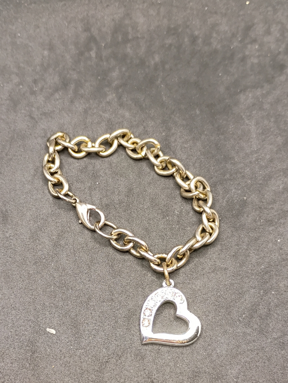Heart Charm Silver Tone Chain Bracelet with Silver Heart Pendant
